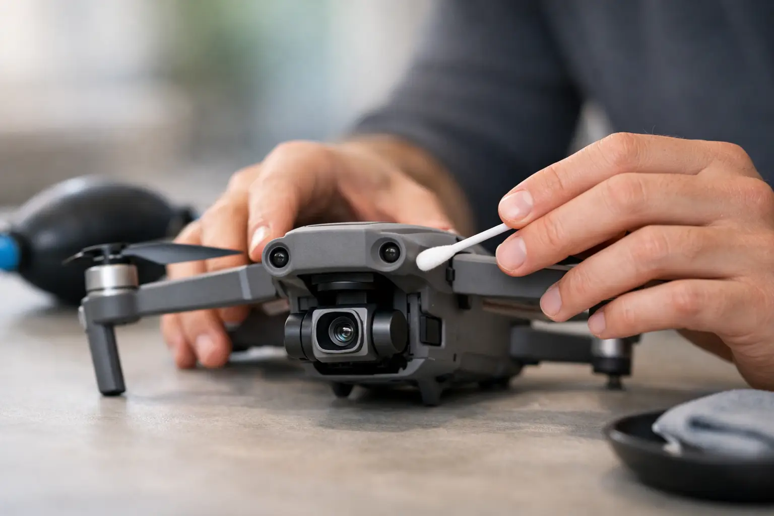 Como limpar sensores do drone sem causar falhas