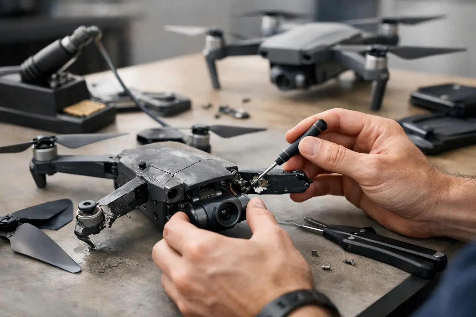 Reparo de drone após queda sem risco maior
