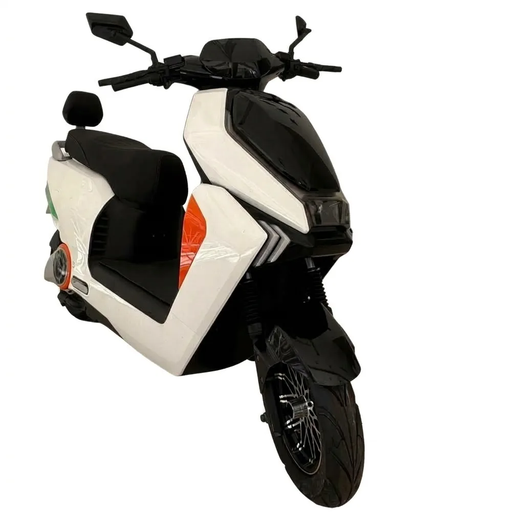Scooter elétrica AG10 branca, vista em três quartos
